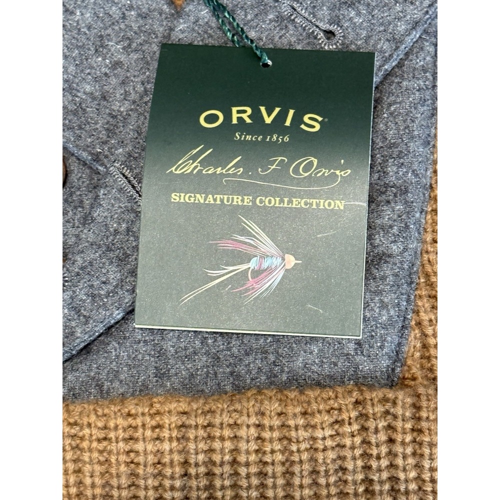 Rare Orvis Sweater Mens L WWII Khaki/ Elbow Patch Military Shawl Collar NWT - Picture 5 of 9